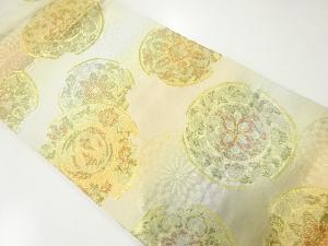 アンティーク　割れ絵皿に花鳥模様織出し袋帯（材料）